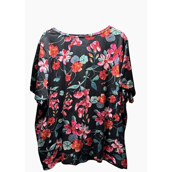 Catherines Petite Black Floral‎ Pull Over Blouse V Neck Flowy Comfort Size 2X WP - Picture 5 of 8
